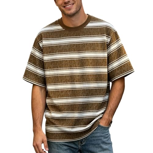 T-shirt vintage Y2K homme rayé ample en coton pour un look oversize rétro et décontracté F428