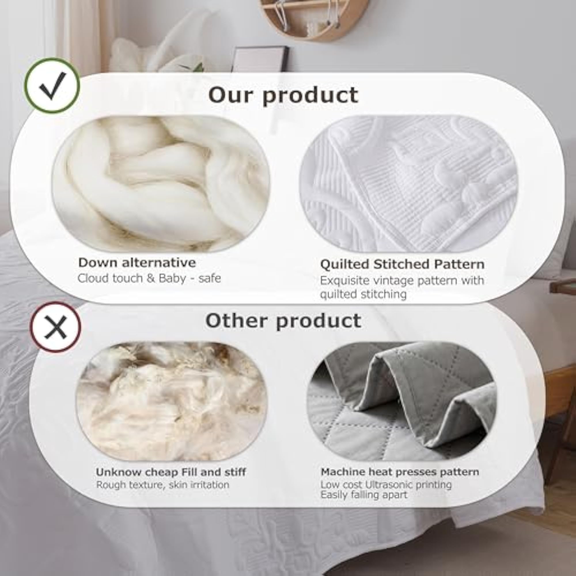 Damask Quilt King Size Bedding Set with Pillow Shams