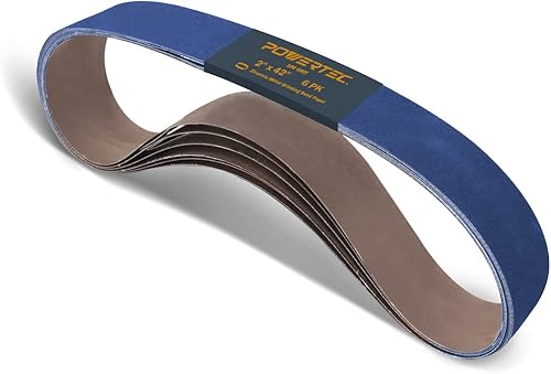 POWERTEC 424210Z-6 Cinturones de lijado de 2.0 x 39.4in, 100 granos de zirconia de metal pulido de arena  6 unidades