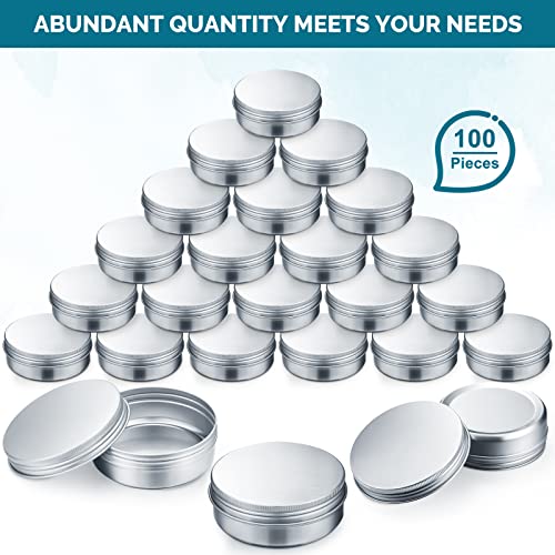 100 Pack Metal Tins 4 oz Aluminum Containers Screw Top Round Tin Cans with Lids for Cosmetic Lip Balm DIY Salves Candles Wax (Silver)3