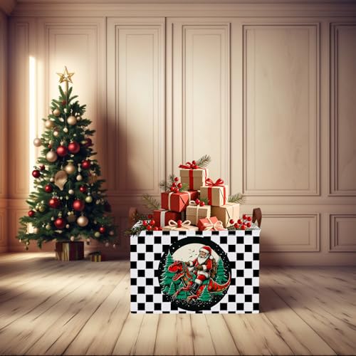 Image of Empty Large Christmas Basket for Gifts Women Collapsible Storage Bin Kids Toy Box Holiday Decor (Checkered Dinosaur)