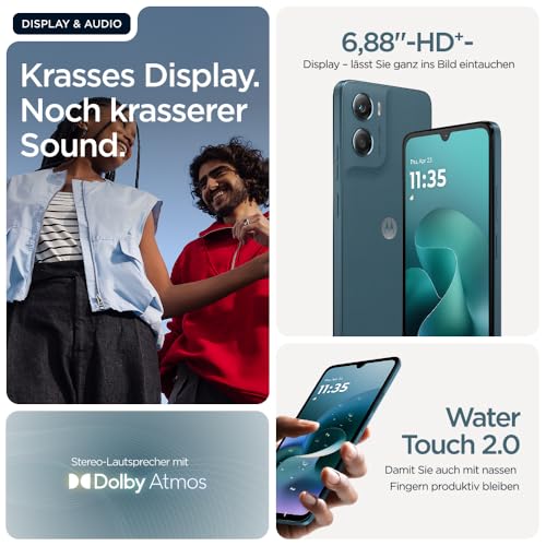 Motorola Moto g06 Smartphone (Kratzfestes 6,88-HD+-Display Dank Corning Gorilla Glass 3, wasserabweisend, 50-MP-Kamera, 4/256 GB, 5100 mAh, TurboPower-Aufladen) Pantone Tapestry, inkl. Schutzcover