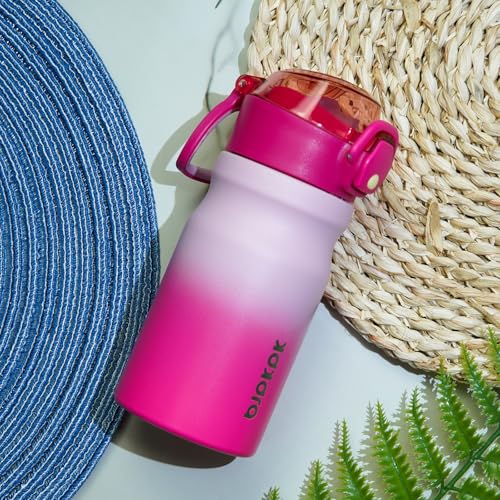 Image of BJPKPK 14 oz Insulated Water Bottle, Straw, Handle, Stainless Steel Flask | Leak Proof Locking Lid, Double Wall Vacuum, Keeps Hot /Cold, BPA Free, Dishwasher Safe, Travel & Sports, Indigo Black