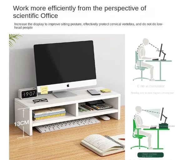 Image of VBM Monitor Riser Stand Bamboo Computer Laptop, Printer, PC with Storage Slot Adjustable Desktop Stand For Home , Office (Monitor Stand (white) 6 Box )
