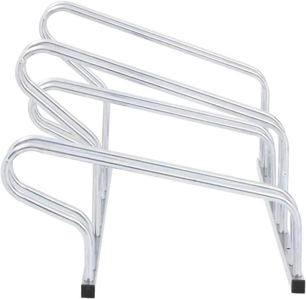 4-Bike Floor Stand Rack, Heavy Duty Galvanized Steel Bicycle Storage Organizer for Garage, Home, Indoor and Outdoor Use, High-Low Design