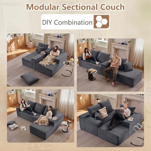 Image of Sectional Couches for Living Room Cloud Couch Sofa with L-Shape Couch in a Box Upholstered Boneless Couchs Modern Modular Sectional Couch with Chaise (Dark Grey,B-3 Seater-Right-Facing Chaise-96inch)