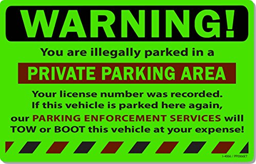 25 Green Fluorescent Warning Private Parking Area! Violation No Parking Towing Car Auto Sign Stickers 8" X 5"