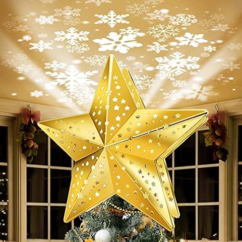 KPCB Tech Christmas Tree Topper Snowstorm Projection with Gold Metallic Surface Cover