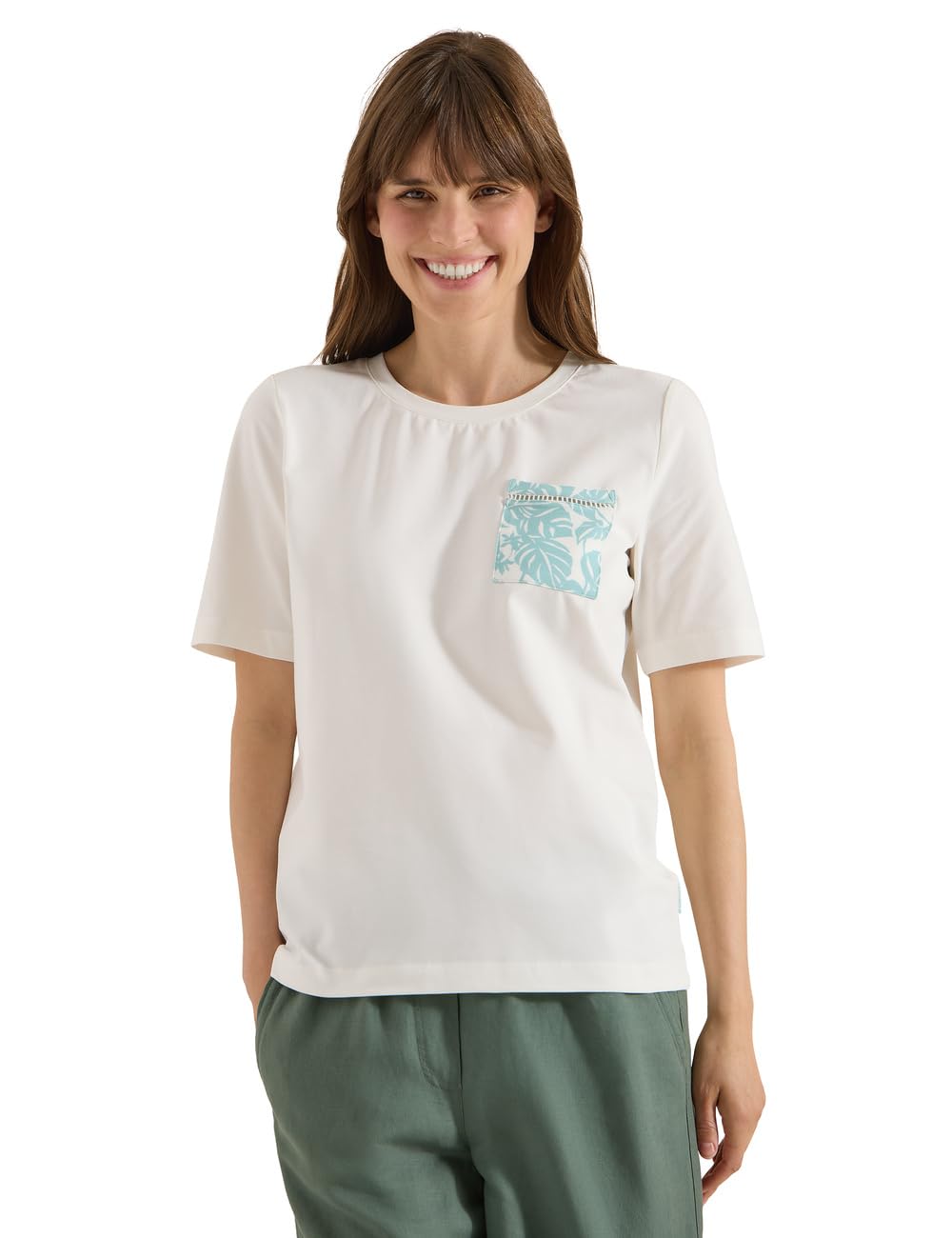 Cecil Women's T-Shirt with Crew Neck and Chest Pocket T-Shirt with Crew Neck and Chest Pocket (Pack of 1), Vanilla White, L