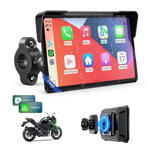 WonVon 7 Inch Wireless Motorcycle Carplay GPS Navigation System with Apple Carplay and Android Auto Portable Screen with Dual Bluetooth, Navigation, Siri, Google Assistant with Magnetic Mount