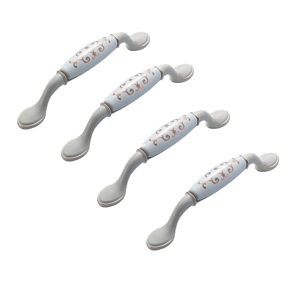Ansiedio Ivory - 128Mm 4 Pieces European-Style Vintage Ceramic Aluminum Alloy Drawer Cabinet Cupboard Wardrobe Door Handles