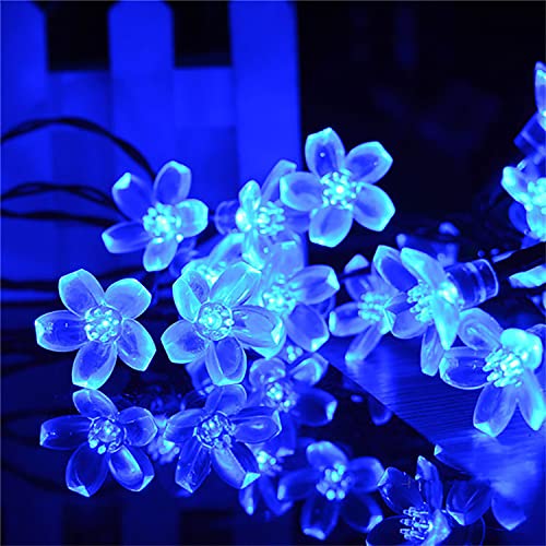 KINGCOO Lámparas Solares de Flor Cadena Exterior Jardín, Impermeable 7m 50LED Melocotón Flor Guirnalda Luces de Hadas Luz para Partido Boda Patio Navidad Festival Decoración(Azul)