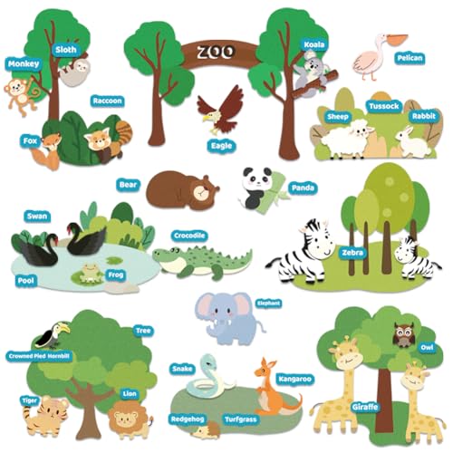 BEUNITONE Zoo Animals Felt Board Story Set 68 Pcs Preschool Zoo Storytelling Early Learning Interactive Play Kit Cute Elephants Hedgehogs Lions Animals Flannel Board Stories Activity Birthday Gifts