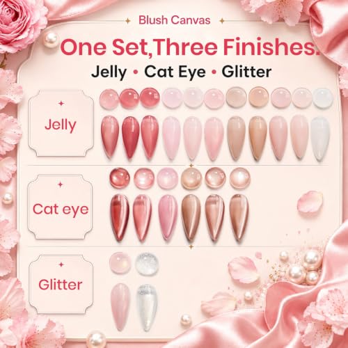 Image of Beetles Nude Gel Polish Set, 20 Color Jelly Cat Eye Gel with Magnet | 20 Sheer Nude Pink Magnetic Gel Colors, Soak-Off Uv Led Manicures