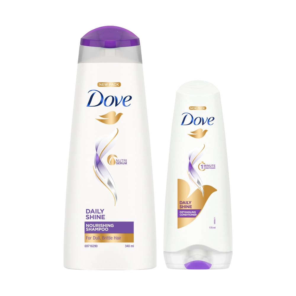 Dove Daily Shine Shampoo 340ml & Dove Daily Shine Conditioner 175ml, Combo | For Damaged or Frizzy Hair | Enriched with Nutritive Serum-image-9