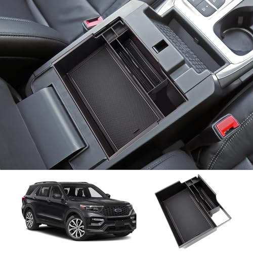 Image of LUWU for Ford Explorer Accessories Center Console Organizer 2020-2024 Ford Explorer XLT /Limited /Active /ST-Line /ST /Platinum Armrest Organizer Insert Tray Armrest Console Organizer (Black)