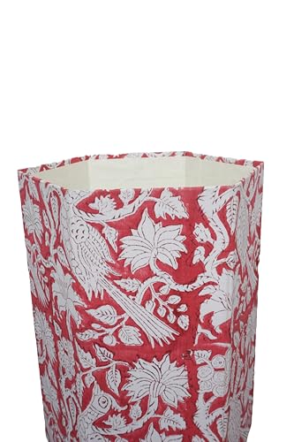 Image of Generic 3.3 Gallon Cotton Hand Block Printed Paper Waste Basket |Small Decorative Trash Can for Housewarming Gifts in Living Room, Bedroom, Bathroom | Eco-Friendly, Plastic-Free (1, RED White MOR)