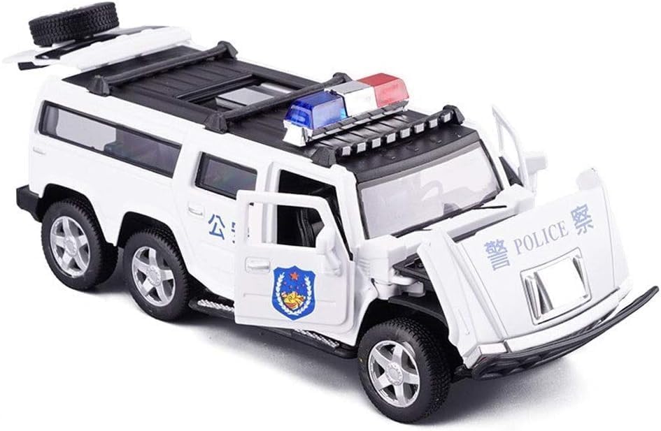 Image of 1:32 Scale 6 Wheel Hummer Police Toy Car | Metal Pullback Diecast Car for Kids with Openable Doors, Sound, Light Effects Toy for Car Enthusiasts (Color As Per Available), Black