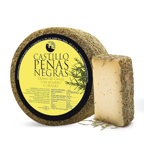 CASTILLO PEÑAS NEGRAS Queso de Oveja Artesanos Premiados | Curado con Romero 6 Meses | Cortado en Octavos y Envasado al Vacío | Queso Gourmet Ideal para Packs o Regalo | 2,8 kg Aprox