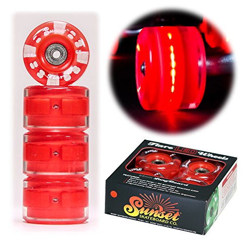 Sunset Skateboard Co. 65mm 78a LED Light-Up Longboard Wheels (4-Pack) with ABEC-9 Carbon