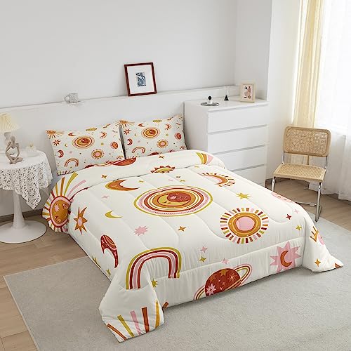Conjunto de cama Star Moon para crianças Twin Boho Rainbow Sun Conjunto de edredom meninas meninos s