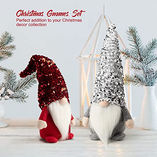 D-Fantix 2Pack Sequin Christmas Gnomes Plush With Led Lighting Beard, Handmade Swedish Tomte Santa Scandinavian Figurine Nordic Plush Elf Doll Gnome Ornaments Christmas Decorations Home Decor #TOP2