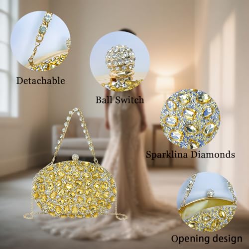 Image of Sparkling Crystal Diamond Women's Rhinestone Clutch Purse with Round Pearl Clasp