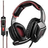 SADES SA920PLUS Stereo Gaming Headset for PS4, PC, Xbox One Controller, Noise Cancelling Over Ear Headphones with Mic, Bass Surround, Soft Memory Earmuffs for Laptop Mac Nintendo Switch(Black Red)