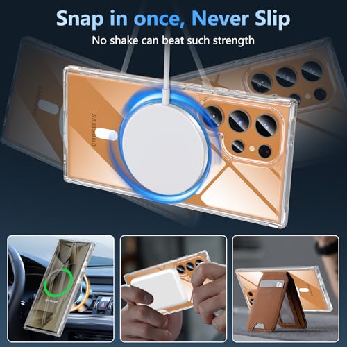 Image of OWKEY for Samsung Galaxy S24 Ultra Case 6.8'', Magnetic Samsung S24 Ultra Case Compatible with Magsafe, [Shockproof Military] Transparent Back Slim Bumper Cover Phone Case Samsung S24 Ultra, Clear