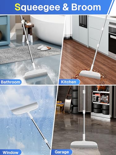 Image of Silicone Floor Squeegee, 180 Rotating Air Broom, Squeegee for Floor with a Long Handle, Magic Broom for Water and Pet Hair Removal on Bathroom Floors, Tile, Deck and Glass, Indoor Cleaning Tool