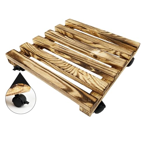 植木鉢台 フラワースタンド 鉢置き台 花台 キャスター付き 可動式 木製 四角 厚く 室内 屋外 おしゃれ ガーデニング 便利なトレー 鉢受プレート 移動便利