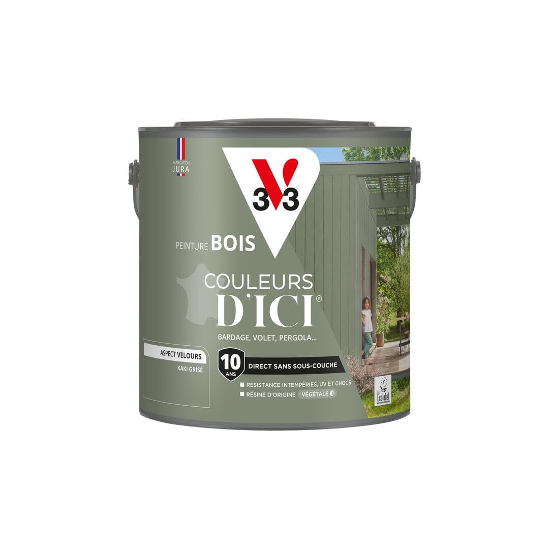 V33 Peinture Bois Couleurs d'ICI - Kaki Grisé - 2L