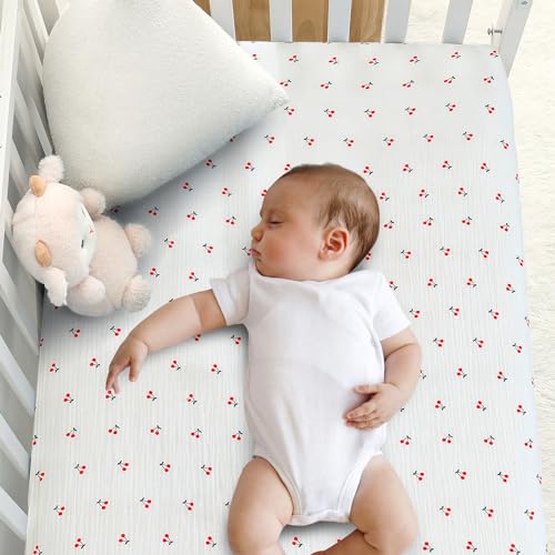 Image of Muslin Crib Sheets, 100% Cotton Soft Breathable Fitted Toddler Bed Sheet, 28 inchx 52 inchx 9 inch Standard Size Baby Mattress Cover for Girls & Boys, Berry