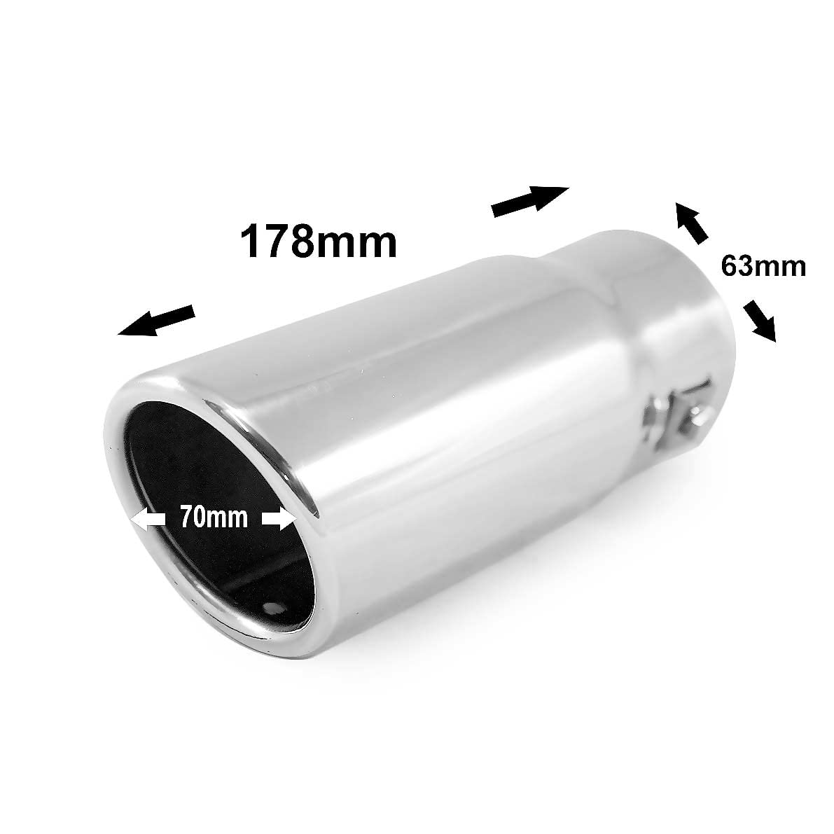 Terminale Di Scarico Universale Cromato In Acciaio Inox T-304 - Diametro Interno 58 Mm - Con Fascette Regolabili - Punta Sportiva - 2