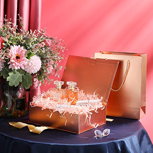 Luxury Gift Box With Lids Changeable Ribbon, Paper Bags, A Greeting Card And Tissue Paper Luxury Packaging Box Set For Weddings, Graduations, Birthdays, Anniversaries (Rose Gold, 9 X 7 X 3 Inch) #TOP3
