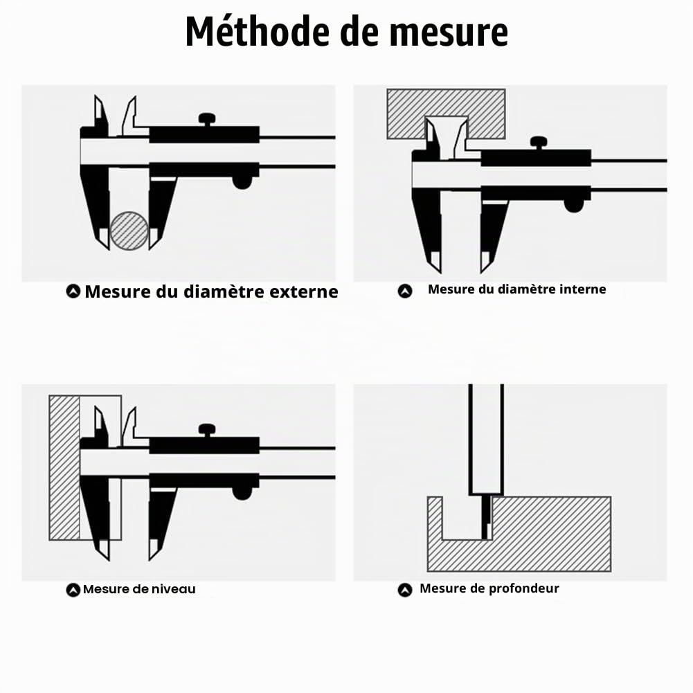 Pied à coulisse de 0 à 300 mm, pied à coulisse de précision en acier riche en carbone, avec précision de mesure élevée pour mesurer la profondeur, mesure intérieure Mesure extérieure (0-300 mm)