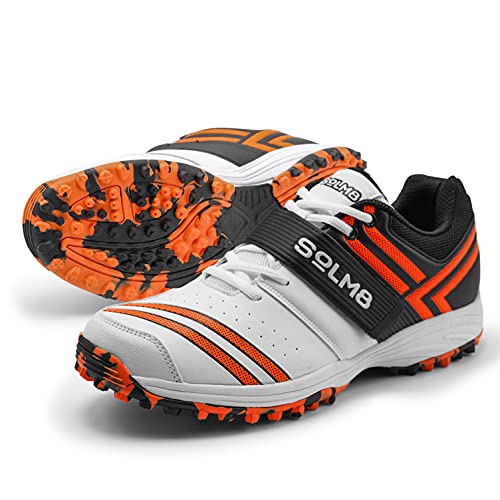 SOLM8 - Cricket Shoes Rubber Cleats for Turf & Field Sports Orange Black