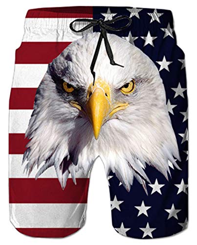 Ahegao Herren-Badehose, schnelltrocknend, 3D-Druck, Strand-Shorts mit Taschen, cooles Netzfutter, Badeanzüge, 2a2 Amerikanische Flagge, S