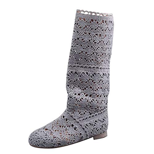 ORANDESIGNE Donna Ricamo Stivali Estive Affascinante Traspirante Stivali Elegante Sandali Grigio 39 EU