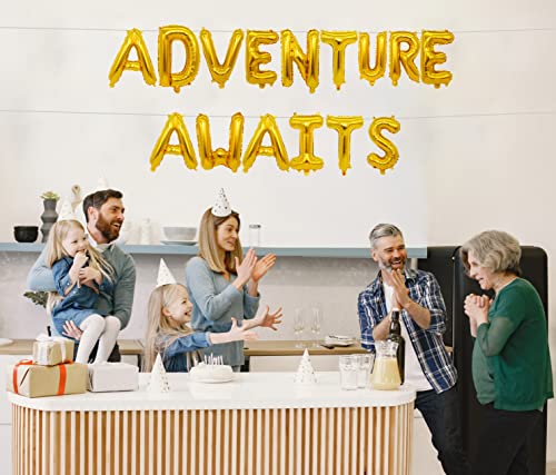 ONFUTAT Adventure Awaits Gold Balloon Banner (16 inch, 3 Pieces) for Graduation, Retirement, Baby Shower - Unisex Children - Thumbnail 6