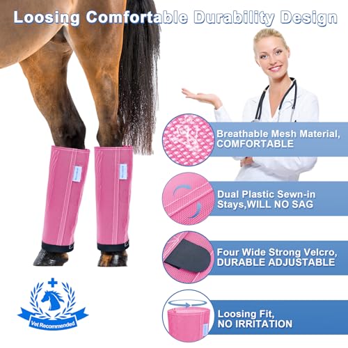 Image of Mesh Horse Fly Boots Set of 4, Fly Boots for Horses, Leggings for Horses, Reduce-Stomping, Breathable Mesh, Loose Fitting, Stay Up Not Sag, No Rub