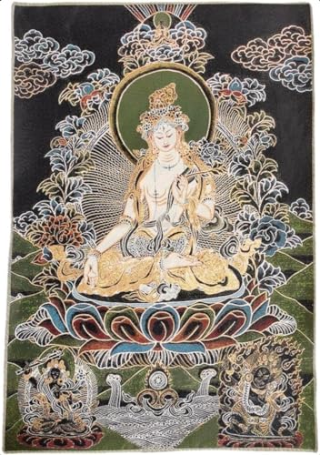 Thangka Tibétain Soie Broderie Tara Tenture Spirituelle Inspirée de l'Himalaya