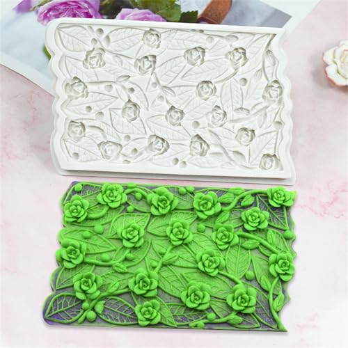 Molde de silicona decorativo con diseño de flores y hojas miniatura 4