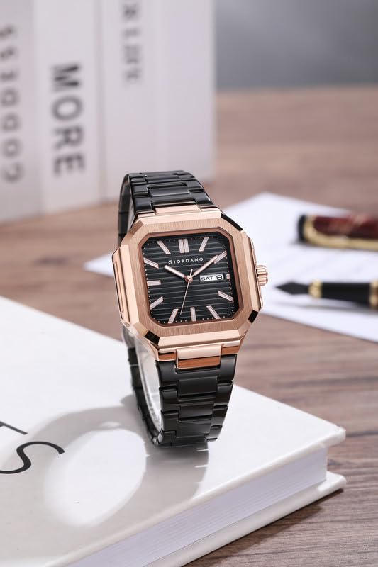 Image of Giordano Square Formal Watch for Men - Textured Dial,Day & Date Display and Stylish Stainless Steel Strap
