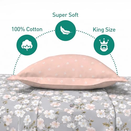 Image of MYTRIDENT Soft Comfort Bedsheet for Double Bed, 100% Cotton Bedsheet, 180 TC, Soft and Breathable, King Size Bedsheet with 2 Pillow Covers - Elysin