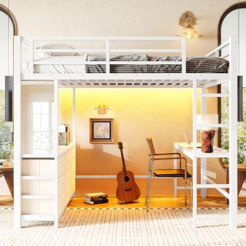 Image of Bellemave Full Size Loft Bed Frame with Desk and Storage Drawers,White