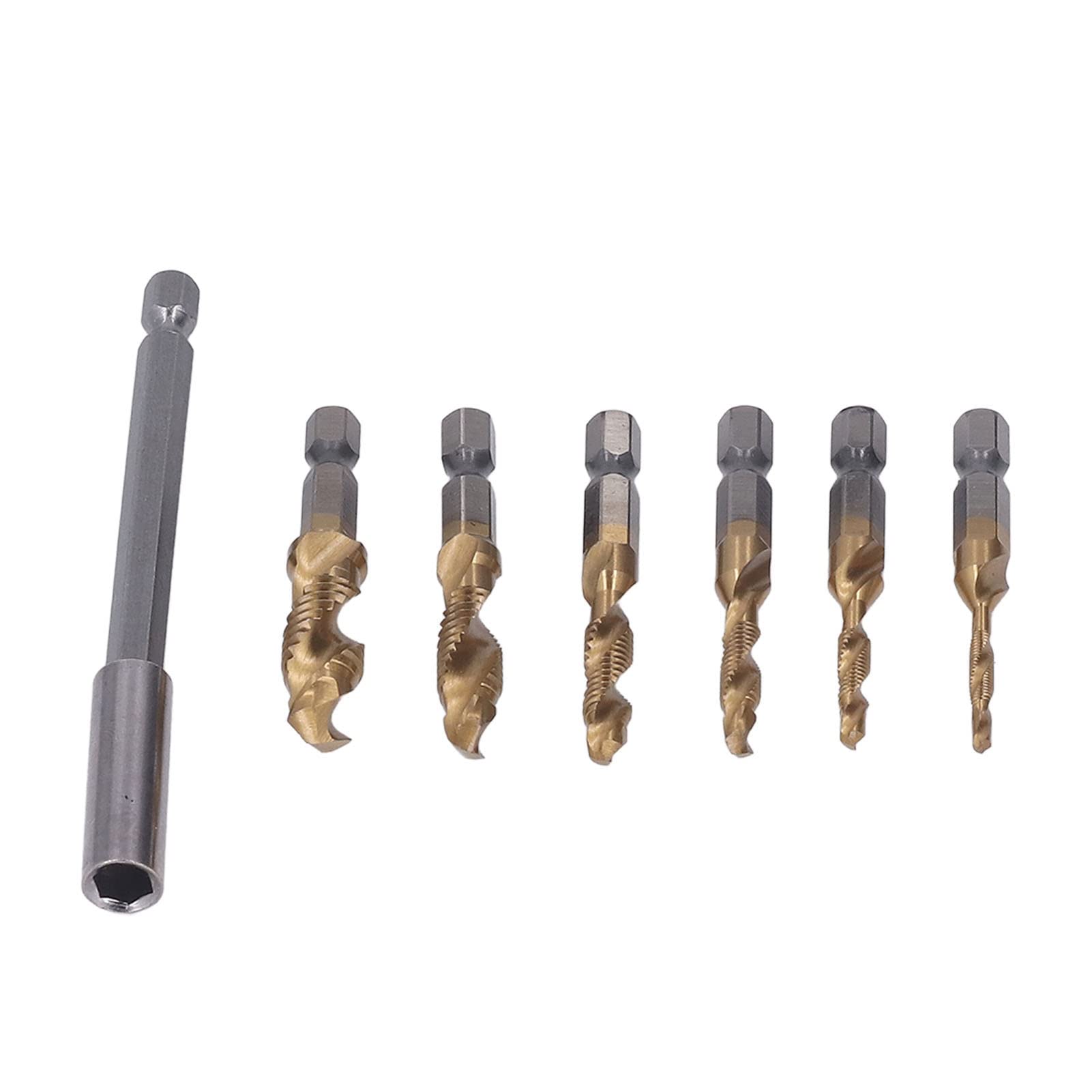 Respicefinem Drill Tap Set Combined Bit Hex Shank Spiral Metric M3 to M10 for Steel Aluminum Sheet Metal Thin Plate Silver High Speed Steel Suitable for Drilling Tapping and (Gold)