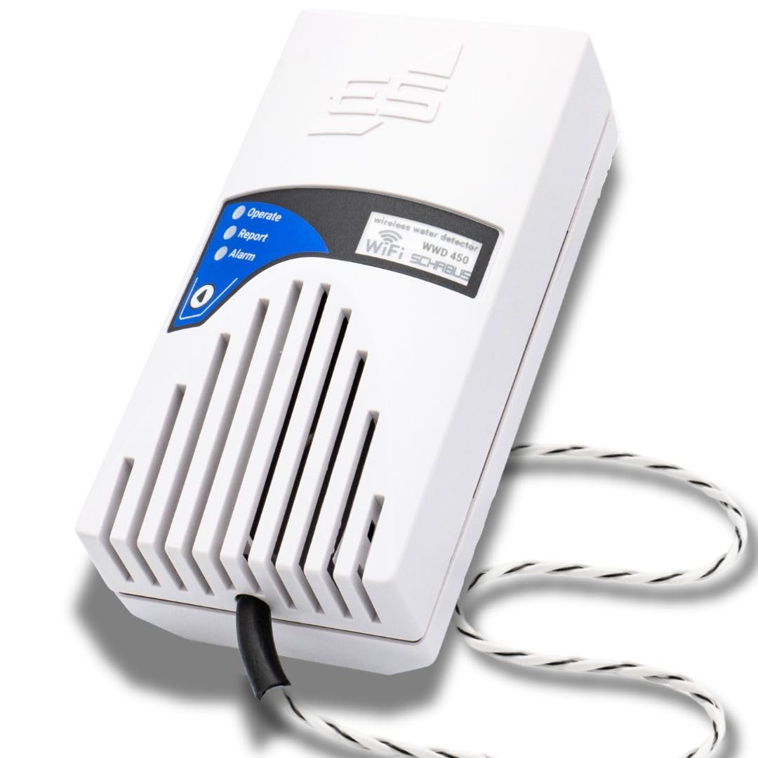 Schabus Smart-Wassermelder WWD 450 mit Sensorkabel (230V, Schuko) | Push-Nachricht via Smart-Life-App, Leckage/Wasserschutz, Für Keller, Bad, Küche, Aquarium