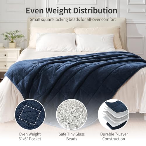 Image of Uttermara Weighted Blankets for Adults Queen Size, 12lbs 60x80 inches Blanket with Soft Warm Plush Sherpa Fleece, Washable Thick Heavy Throw for Sleeping and Calming, Navy Blue