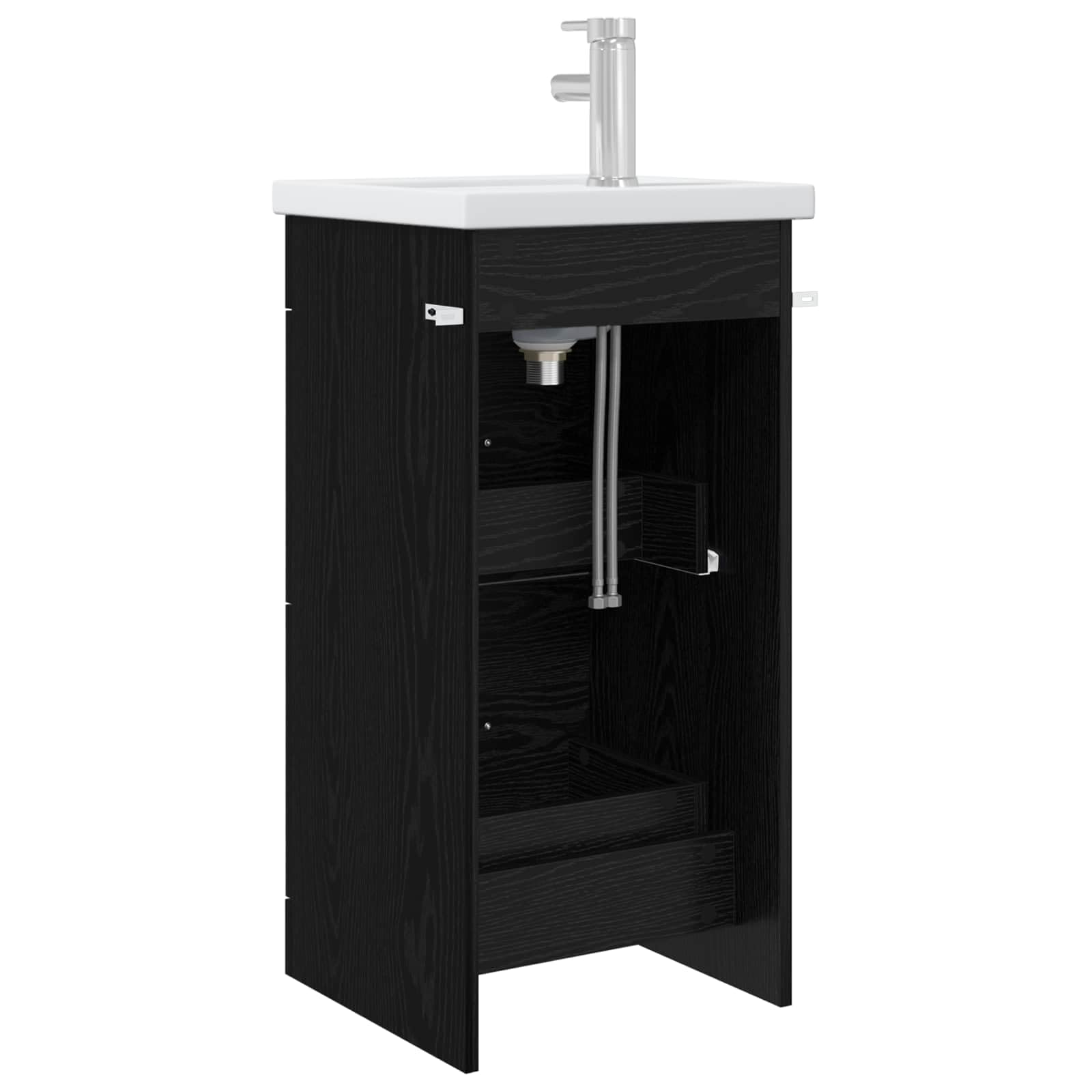 Lavabo con armario bajo lavabo roble negro 42 cm | Juego de muebles de baño compacto para el baño de invitados o baño pequeño. Incluye lavabo, grifo y dos cajones.